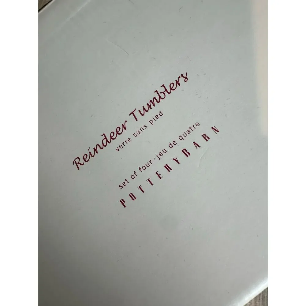 Pottery Barn Set of 4 Reindeer Tumbler Glasses Holiday Christmas Set A